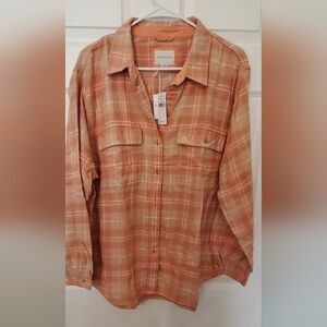 American Eagle Outfitters Orange Plaid Casual Shirt